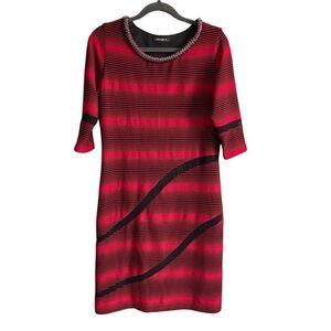 LO’ FASSI side ribbed burgundy & black sheer dress with jeweled neck size 11/34